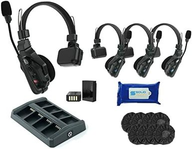 Hollyland Solidcom C1 Full-Duplex Wireless Intercom Headset System for 4 Users Up to 1000ft - 4 Single Ear Headsets with SolidSignal Cleaning Wipes and Disposable Ear Covers Bundle (C1-4S)