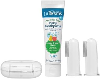 Dr. Brown's 100% Silicone Baby Finger Toothbrush and Toothpaste Set, 2-Pack Toothbrush with Storage Case, Fluoride-Free Apple Pear Toddler Toothpaste