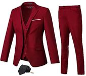 Mrbuerly Men Suit 3 Pieces Slim Fit, 2 Button Wedding Suit Prom Suit for Men Business Suit Jacket Vest Pant and Tie, Red, Medium