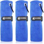 Microfiber Golf Towel (40x40cm) with Carabiner Clip, Hook and Loop Fastener - The Convenient Golf Cleaning Towel Pack, Handy Picks, Blue