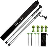 Telescoping Tarp Poles | Replacement Canopy Adjustable Aluminum Rods, Portable & Lightweight for Tent Fly, Awning, Outdoor Camping, Hiking, Backpacking & Rainfly + Pegs & Reflective Ropes