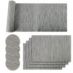 ZENO Placemats Table Mats | 9 Piece Set with 4 x Placemats + 4 x Coasters + 1 x Long Table Mat | Resistant Anti Slip Table Place Mats and Coaster Sets for Home | Restaurant | Grey