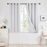 Deconovo Full Blackout Curtains Eyelet Thermal Curtains, Window Treatment, Energy Efficient, Soft Linen Curtains for Kitchens, Greyish White, 46×54 Inch(Width x Length), 2 Panels