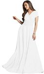 koh koh Plus Size Womens Long Cap Short Sleeve V-Neck Flowy Cocktail Slimming Summer Sexy Casual Formal Sun Sundress Work Cute Gown Gowns Maxi Dress Dresses, Ivory White 3XL 22-24