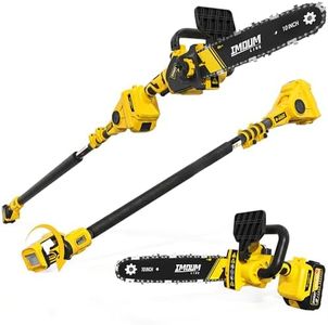 10-Inch Cordless Pole Saw & Mini Chainsaw, 1000W Brushless Pole Chainsaw with 14.6FT Max Reach for Tree Trimming, 21V Battery Powered Electric Pole Saw, 180°Pivoting Head, Auto Oiler