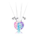 El Regalo 3 PCs BFF Best Friend Forever Split Heart Magnetic Matching Pendant Necklaces Set for Kids/Girls/Teens- Friendship Puzzle Necklaces Sets for Besties (Mermaid Heart BFF)