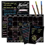 Magnetic Chalkboard Monthly Calendar - Weekly Meal Planning Blackboard Combo Set with Neon Bright Liquid Chalk Markers - Bonus Grocery List and Notepad Blackboard for Refrigerator Included