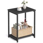 VASAGLE End Table, Side Table with Storage Shelf, Slim Night Table, Steel Frame, for Living Room, Study, Bedroom, Industrial, Black ULET271B16, 11.8 x 15.2 x 19.7 inches