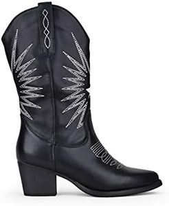 BOSANOVA Botas estilo cowboy de media caña con detalle de costuras decorativas a contraste y tacón efecto madera de 5'5 cm. Sin cierre. Calzado para mujer NEGRO 36