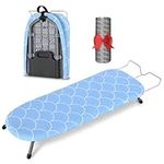 Foldable Ironing Board Tabletop, Portable Ironing Board with 2 Heat Resistant Ironing Covers, Mini Iron Board with Iron Rest, Non-Slip Feet for Small Space, Bathroom, Laundry Rooms, Dorms, Blue & Gray