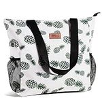 HOMESPON Large Waterproof Beach Tote Bag with Zip and Pockets for Women (Pineapple)