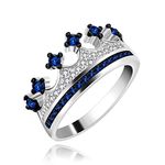 Uloveido Women Crown Tiara Rings Queen Exquisite White Gold Plated Princess Tiny CZ Accented Promise Rings for Girls (Blue, size 7)