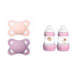 MAM Original Matte Pacifier (2 pack) and Anti-Colic Bottle (5oz, 2 count) Bundle for Breastfed Babies