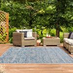 Habitat Blue Aqua Grey Vintage Traditional Distressed Design Washable Durable Indoor Outdoor Living Rug Rugs