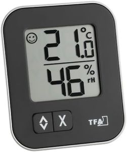 TFA Dostmann 30.5026 digitales Thermometer Hygrometer Moxx, 5.7 x 1.3 x 6.9 cm (Schwarz)