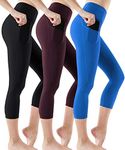 ATHLIO 3 Pack High Waist Capri Yoga Pants with Pockets, Tummy Control Yoga Leggings, 4 Way Stretch Non See-Through Workout Running Tights YCP36-VCT X-Large