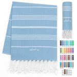 LeStoff Turkish Towel 100% Organic Cotton Prewashed 38"x71" Ultra Soft Highly Absorbent Quick Drying Beach Pool Bath Yoga Gym Sauna Travel SPA Eco-Friendly Blanket Fouta Peshtemal - (Light Blue)