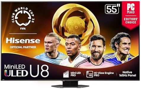 Hisense 55" Class U8 Mini-LED ULED 4K UHD Google Smart TV (55U8QG, 2025 Model) - QLED, Native 165Hz, VRR 288, Up to LD5600, 5000 Nits, HDR10+, Dolby Vision IQ · Atmos, IMAX Enhanced, 4.1.2 Ch Audio