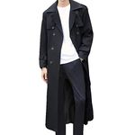 Pantete Man’s Double Breasted Trench Coat Oversized Casual Windbreaker Lapel Long Jacket Plush Overcoat. Black