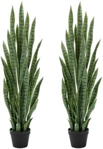 ZEEOZE 4ft Artificial Snake Plant, 46inch Faux Sansevieria Plant Fake Potted Snake Plant with Realistic Leaves for Indoor Home Office Floor Decor, Green 2Pcs