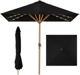 Best Choice Products 9ft Deep Square Solar Powered LED Lighted Patio Umbrella w/Faux Wood Texture, UV-Resistant Fabric, Hand Crank