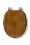 Croydex Davos Flexi-Fix Always Fits Never Slips Toilet Seat - Anti Bacterial Wooden Toilet Seat with Easy Fit, Top and Bottom Fix, Rust-Free Chrome Hinges, Antique Pine Finish, All Fixings Included