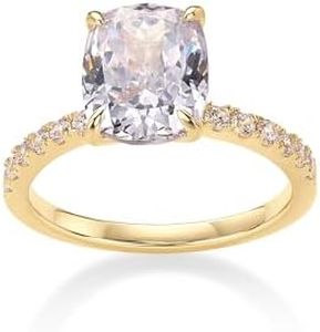 PAVOI 14K Gold Plated 3 CT Cushion Cut Engagement Ring for Women | Promise Wedding Band | Elongated Cubic Zirconia Fake Engagement Rings, 7, Yellow Gold, Cubic Zirconia