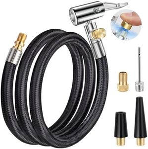 LUMITECO 33'' Quick Air Release Extention Hose, Tire Valve Extension Tube w/Presta Valve & Air Pump Ball Needle Set, Air Tire Inflator Pump Hose with Air Chuck Adapter for Portable Air Compressor