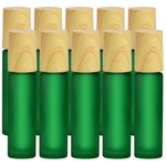 Essential Oil Roller Bottles 10 Pack 10 ml Frosted Glass Essential Oil Roller Bottles with Stainless Steel Roller Ball Cap Bulk for Essential Oils Roll on Bottles (Green)