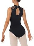 BAKPH Women's Turtleneck Dance Ballet Leotard With Durable Lace,Water-drop Hollow Back, Sleeveless Black, Small