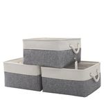 CREADARD Small Storage Box with Cotton Handles, Fabric Foldable Linen Canvas Wardrobe Storage Baskets for Living Room, Laundry Room, Kids Room and Bedroom (GreyWhite 3pcs)