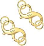 ALEXCRAFT Gold Double Lobster Claw Clasps Rings Set, 2Pcs Sterling Silver 925 Necklace Clasp Bracelet Clasp Jewelry Clasp Gold Double Large Lobster Claw Open Rings Gold Jewelry Clasps Necklace Making