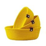 AuraNest Set of 3 Cotton Rope Storage Baskets – Decorative Woven Organizer Bowls for Kitchen Counter, Fruits, Bread, Keys, Tabletop Storage & Modern Home Decor Nesting Basket Set (Yellwo)