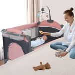 5 in 1 Baby Crib,Bedside Sleeper, Baby Bassinet, Bedside Cribs with Mattress, Foldable Baby Playard, Portable Travel Crib for Girl Boy Infant Newborn (Pink)