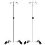 Konmee IV Poles IV Stands 2 Hooks 2 Legs Portable Rolling with Stainless Steel Adjustable Height, 2PCS