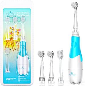 DADA-TECH Toddler Electric Toothbrush Kids Age 1-2-3 Years Old, Baby Electric Toothbrush with LED Light 2 Minutes Timer 4 Vibrating Heads for Infants Toothbrush 6 to 12 Months and Up (Blue)