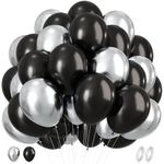 Black and Silver Balloons, 60pcs 12 Inch Metallic Silver and Black Balloons Latex Helium Party Balloons for Graduation Decorations Class of 2024 Birthday Anniversary Bachelorette Party Decorations