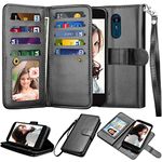 Njjex Compatible with LG Aristo 2/Aristo 3/Phoenix 4/Rebel 4 LTE/Tribute Empire/Dynasty/Zone 4/Fortune 2/Rebel 3 LTE/Risio 3/K8 Wallet Case, PU Leather Card Slot Holder Flip Lanyard Cover [Black]