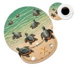 Ergonomic Mouse Pad Wrist Support and Coffee Coaster, Cute Wrist Rest Pad with Non-Slip PU Base for Home Office Working Studying Easy Typing & Pain Relief, Sea Turtles on The Beach