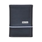 Nautica Men's Classic Leather Trifold RFID Wallet (Available in Smooth or Pebble Grain), Logo Ribbon - Black, OSFA