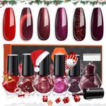 modelones Christmas Nail Polish Set 6 Colors, Red Cat Eye Burgundy Glitter Dark Red Quick Dry Mini Nail Lacquer Kit Magnetic Chrome Maroon Purple Cherry Mocha Fall Winter Manicure Gift for Women Girls