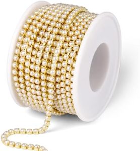 Pearl Trim Close Chain, [10 Yards/ 3.0MM] Gold Pearl Applique Trim, Pearl Beaded Cup Chain for Sewing Crafts, DIY Jewelry Making, Clothing Wedding Party Decoration