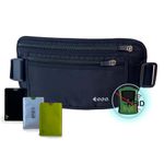 EGOO - Ultralight RFID Money Belt with Adjustable Elastic Strap for Travel Hidden Security Waist Money Pouch with Multi-Pocket + 3 RFID Card Protector Sleeve (Black)