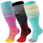 bropite 3 Pairs Plus Size Compression Socks for Women & Men Wide Calf 20-30mmhg Extra Large Knee High Support for Running