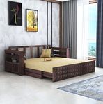 GANPATI ARTS Solid Sheesham Wood Diamond 3-Person Sofa Cum Bed With Storage And Side Pockets For Living Room Hall Bedroom (Walnut Finish)