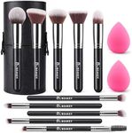 BEAKEY 13PCS Makeup Brush Set with Case & 2 Sponges, 10 Brushes Full Face Kit, Beginner Friendly, Soft Synthetic Bristles for Smooth Even Application, Travel Kit for Face & Eyes