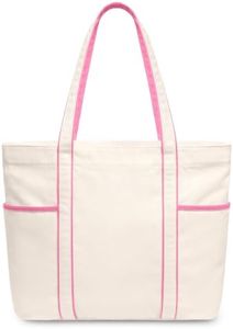 TOPDesign 6-Pack Canvas Tote Bags with 3 Exterior Pockets & Zip Top