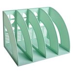 Elezeal A4 File Holder Magazine File Folder Desk Organizer, Compartments Bookshelf Document Divider Paper Box Bookends for Office Home Organization and Storage Racks (Green, 4 Compartments)