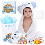 Newchin Baptism Gifts for Boys&Girls, Bamboo Baby Hooded Towel Newborn Infant, Baby Bath Gift Set Includes Elephant Bath Towel, Washcloth, Bath Book, 3 Bath Toys and Gift Bag