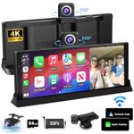 【350° Rotatable Lens】10.26''Wireless Apple CarPlay Screen for Car & 4K Dash Cam Portable Android Auto Car Stereo, Car Audio Receivers 1080P Backup Camera, Bluetooth/GPS Navigation/AirPlay/Googel/Siri